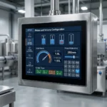 Объяснение интерфейса экрана HMI: настройка объема и хода поршня.