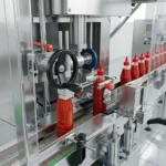 Позиционирующие зажимы открываются, и бутылки движутся вперед.