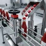 Крышки предварительно надеваются на горлышки бутылок из лотка.