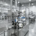 Бутылки приближаются к этикетировщику термоусадочной рукавной этикетки (сливер).